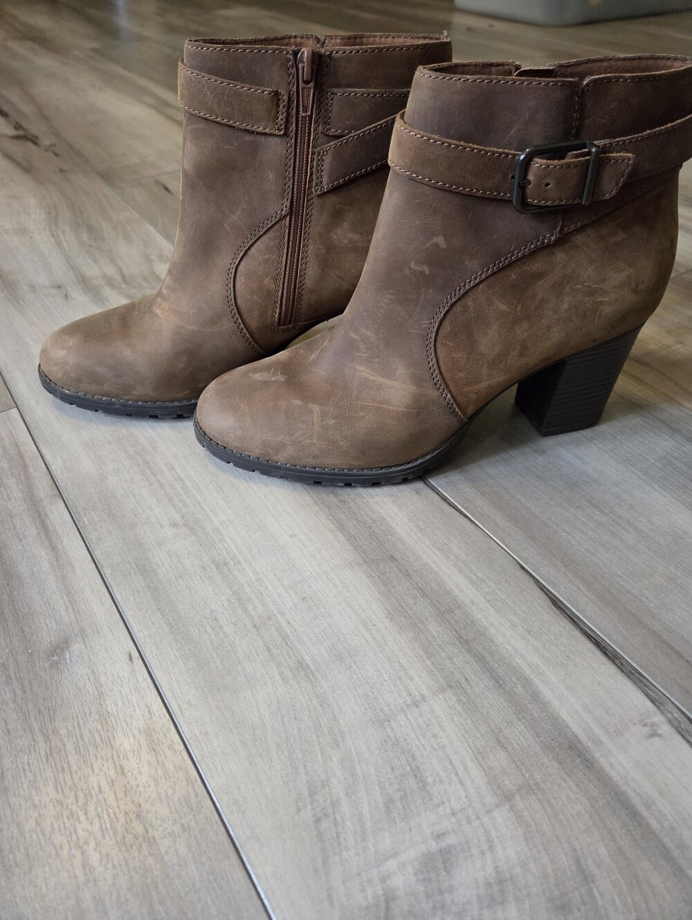 Clarks Brown Leather Ankle Booties with Buckle Strap